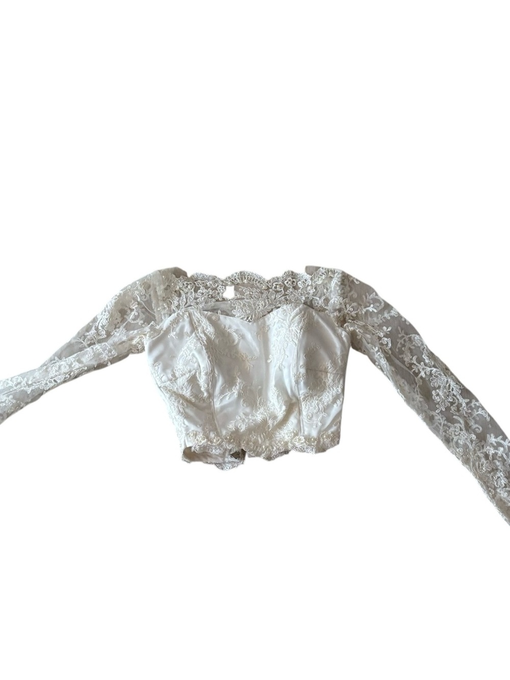 Vintage Lace Corset Crop Top | Bardot Neckline Beaded Bolero (XS)(bought in Rome